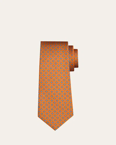 Kiton Men's Geometric Silk Sevenfold Tie In Orange