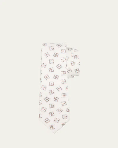 Kiton Men's Geometric Square Silk 7-fold Tie In Blue