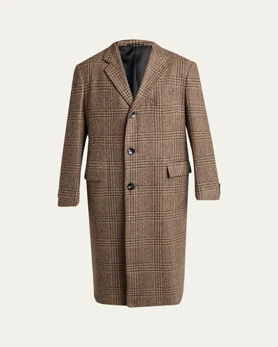 Kiton Men's Glen Plaid Cashmere And Virgin Wool Overcoat In Brown