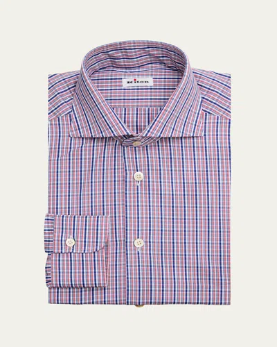 Kiton Men's Graph Check Cotton Dress Shirt In Multi