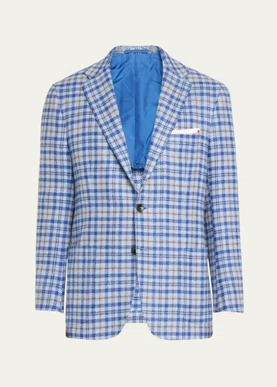 Kiton Men's Wool-cashmere Check Sport Coat In Blu