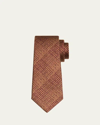 Kiton Men's Graphic Glen Plaid Silk Tie In Brown