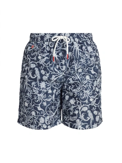 Kiton Logo-embroidered Swim Shorts In Navy Bird