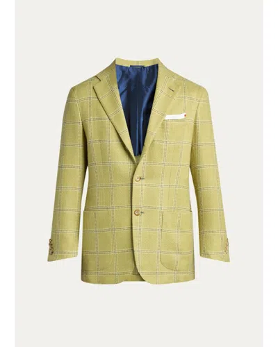 Kiton Men's Grid Check Single-breasted Sport Coat In Green