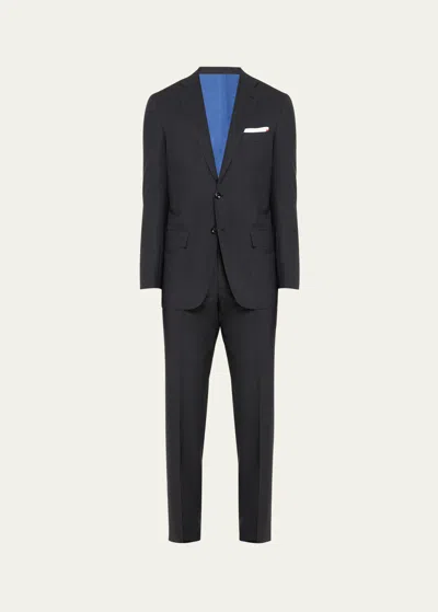 Kiton Men's Grid Check Wool Suit In Dk Gry Mult