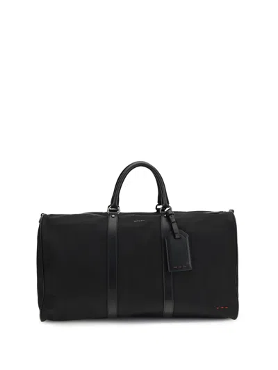 Kiton Men Gym Travel Bag With Leather Inserts In Black