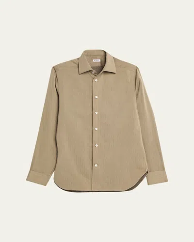 Kiton Men's Herringbone Cotton And Lyocell Sport Shirt In Brown