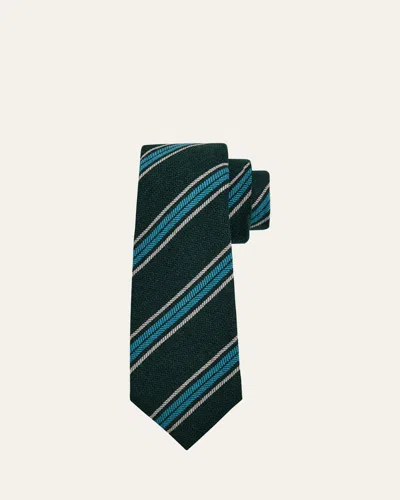 Kiton Men's Herringbone Diagonal Stripe Silk 7-fold Tie In Black