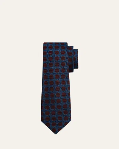 Kiton Men's Herringbone Polka Dot Silk Sevenfold Tie In Blue/burgandy