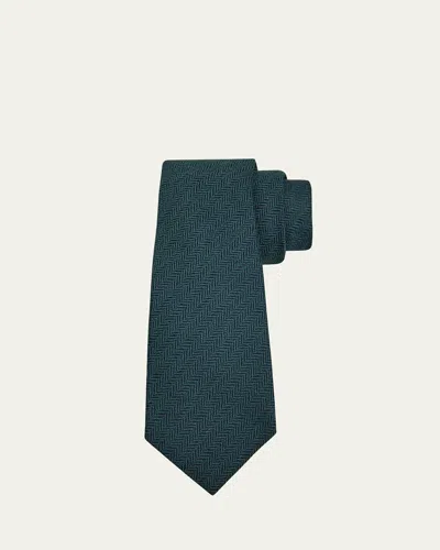 Kiton Men's Herringbone Woven Silk 7-fold Tie