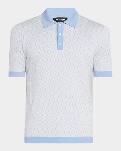 Kiton Men's Honeycomb Short-sleeve Polo Sweater In Wht