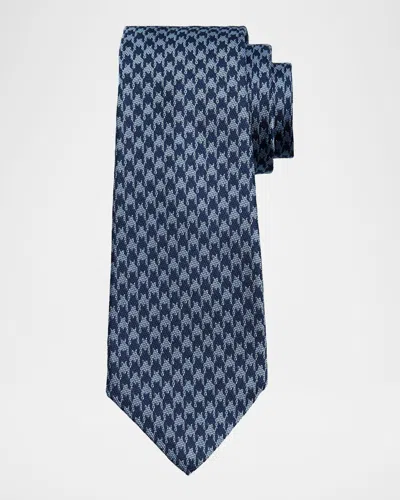 Kiton Men's Houndstooth Silk Tie In Blue