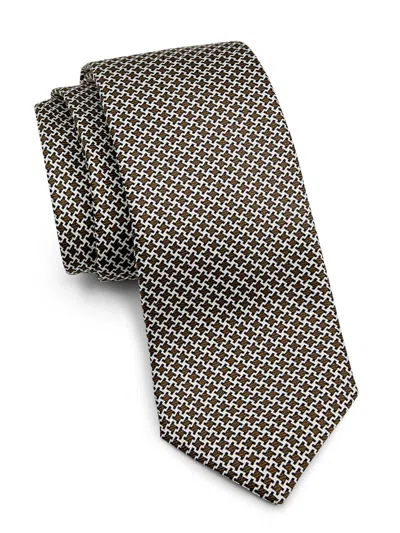 Kiton Men's Houndstooth Silk Tie In Brown