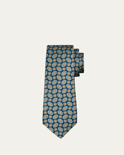 Kiton Men's Intricate Medallion Silk Tie In Blue