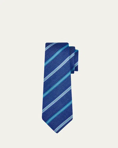 Kiton Men's Jacquard Stripe Silk 7-fold Tie In Blue