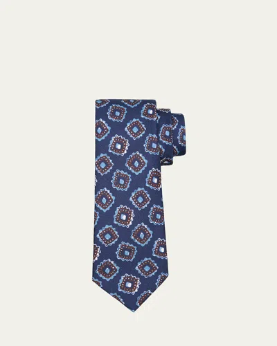 Kiton Men's Large Medallion Silk Tie In Blue
