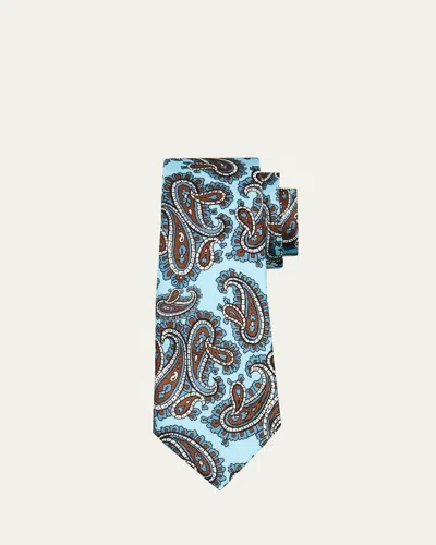 Kiton Men's Large Paisley Silk Tie In Blue