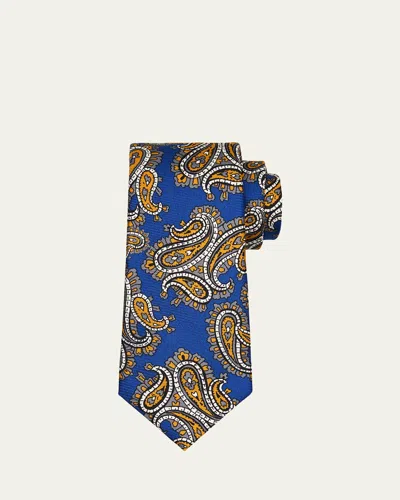 Kiton Men's Large Paisley Silk Tie In Blue