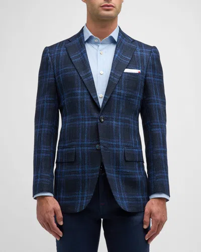 Kiton Men's Large Plaid Sport Coat In Navy