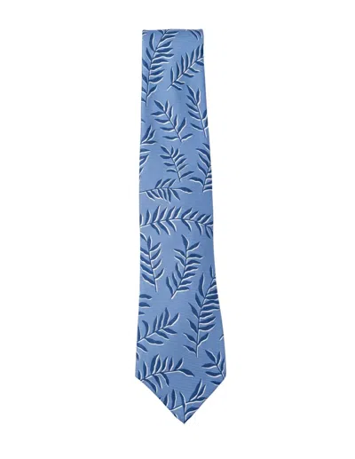 Kiton Men's Leaf Print Tie In Blue