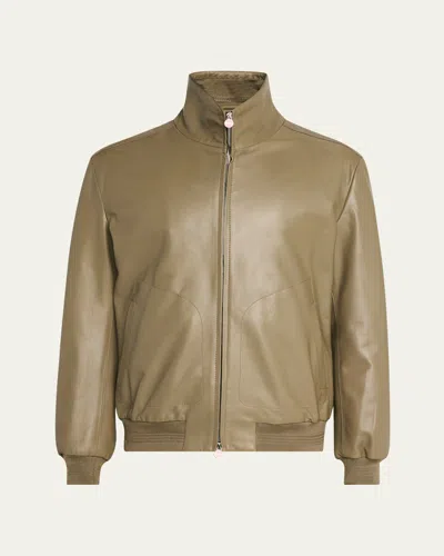 Kiton Men's Leather Full-zip Bomber Jacket In Green