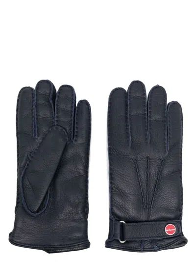 Kiton Leather Gloves In Blue