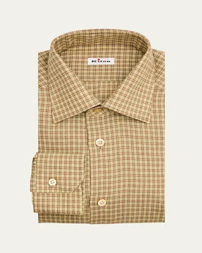 Kiton Men's Linen-blend Plaid Button-down Shirt In Yellow