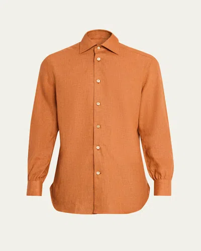 Kiton Men's Linen Blend Shadow-check Sport Shirt In Animal Print