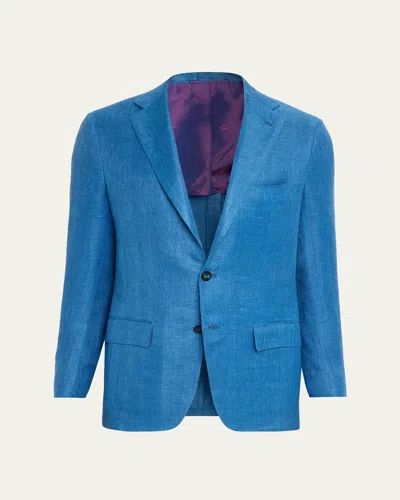 Kiton Men's Linen, Cashmere And Silk Herringbone Sport Coat In Blue