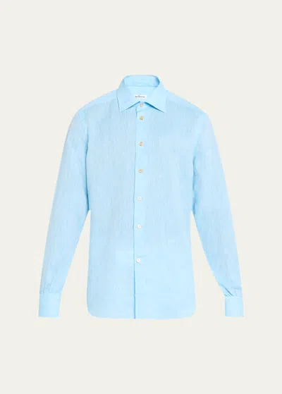 Kiton Men's Linen Casual Button-down Shirt In Lt Blu
