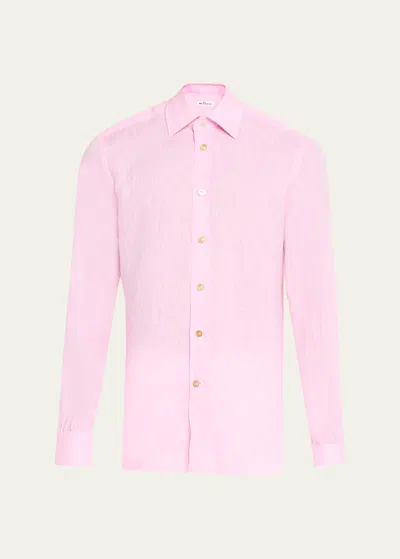 Kiton Men's Linen Casual Button-down Shirt In Pink