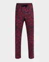 Kiton Men's Linen Coral-print Stretch Pants In Red