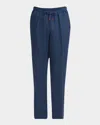 Kiton Men's Linen Drawstring Flat-front Pants In Navy