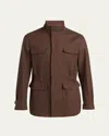 Kiton Suede-trimmed Technical Jacket In Brown