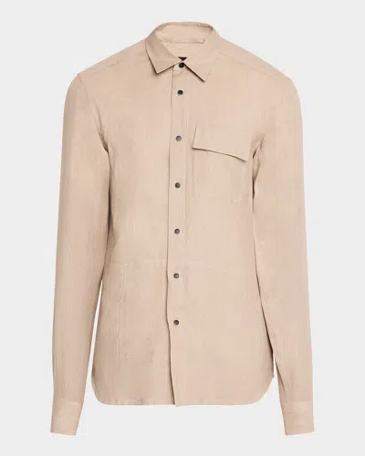 Kiton Men's Linen Snap-front Overshirt In Lt Brwn