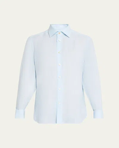 Kiton Long-sleeved Linen Shirt In Blue