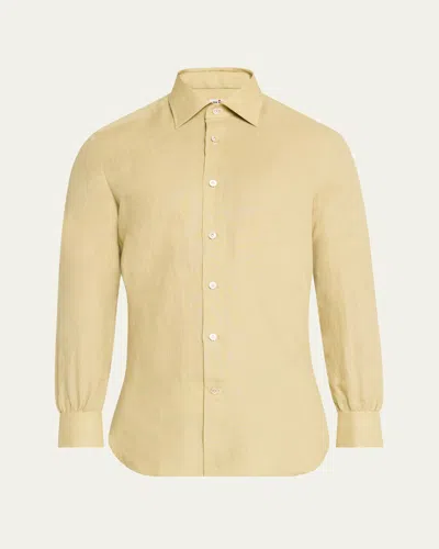 Kiton Men's Linen Sport Shirt In Lt Grn
