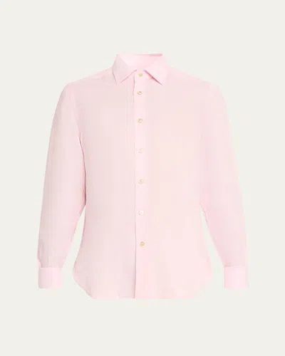 Kiton Men's Linen Sport Shirt In Pink