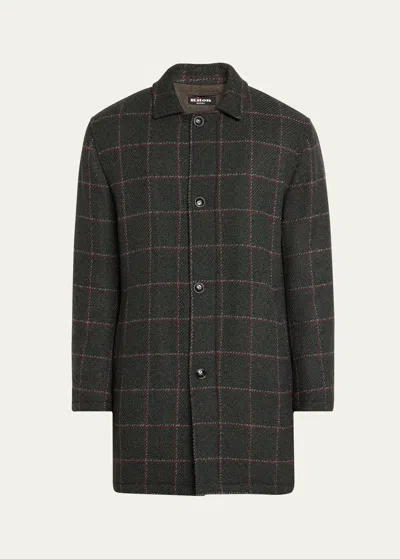 Kiton Men's Loden Cashmere Windowpane Car Coat In Dk Gry