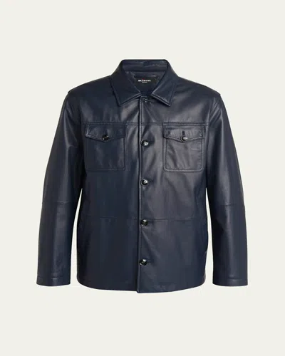 Kiton Men's Loden Napa Leather Shirt Jacket In Blue