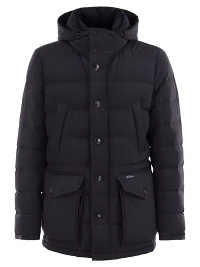 Kiton Long Down Jacket With Hood In Black