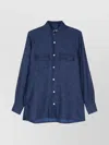 Kiton Men's Long Sleeve Shirt With Cuffed Sleeves And Chest Pockets In Blue
