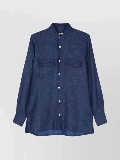 KITON MEN'S LONG SLEEVE SHIRT WITH CUFFED SLEEVES AND CHEST POCKETS