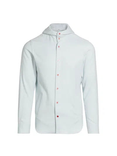 Kiton Men's Mariano Hooded Cotton Shirt In Sky Blue