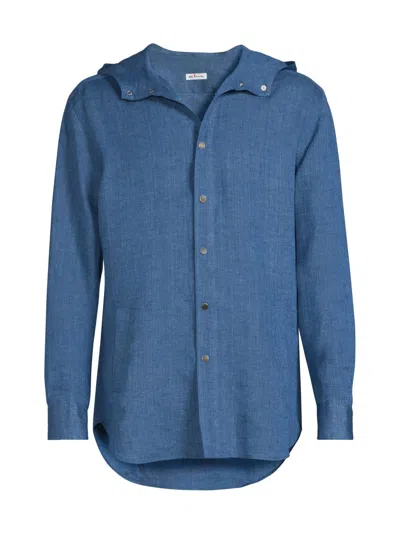 Kiton Men's Mariano Hooded Linen Shirt In Blue