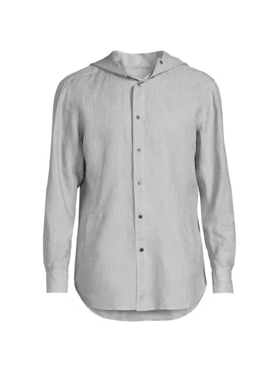 Kiton Men's Mariano Hooded Linen Shirt In Gray