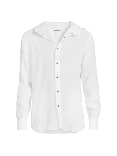 Kiton Men's Mariano Hooded Linen Shirt In White