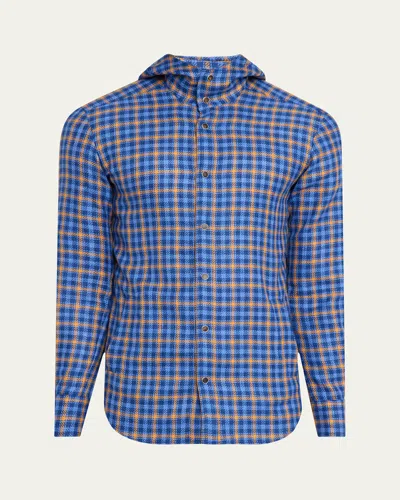 Kiton Men's Mariano Plaid Shirt Jacket In Blu Mult