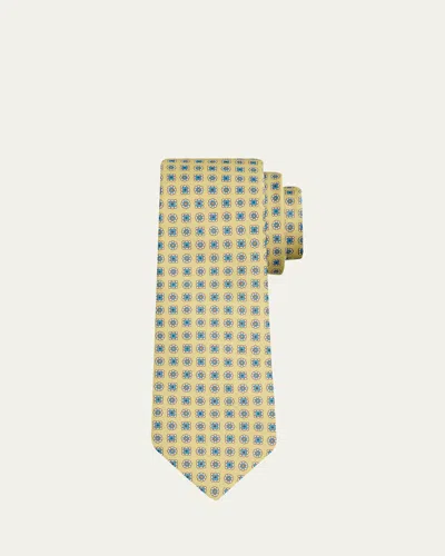 Kiton Men's Medallion Floral Silk 7-fold Tie In Yellow