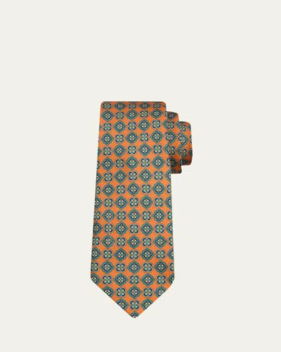 Kiton Men's Medallion Silk 7-fold Tie In Orange